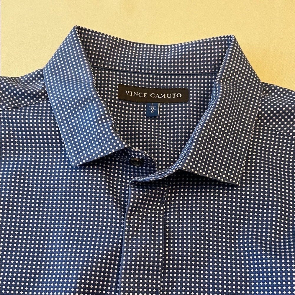 Vince Camuto Navy and White Dot Men's Shirt Size L
